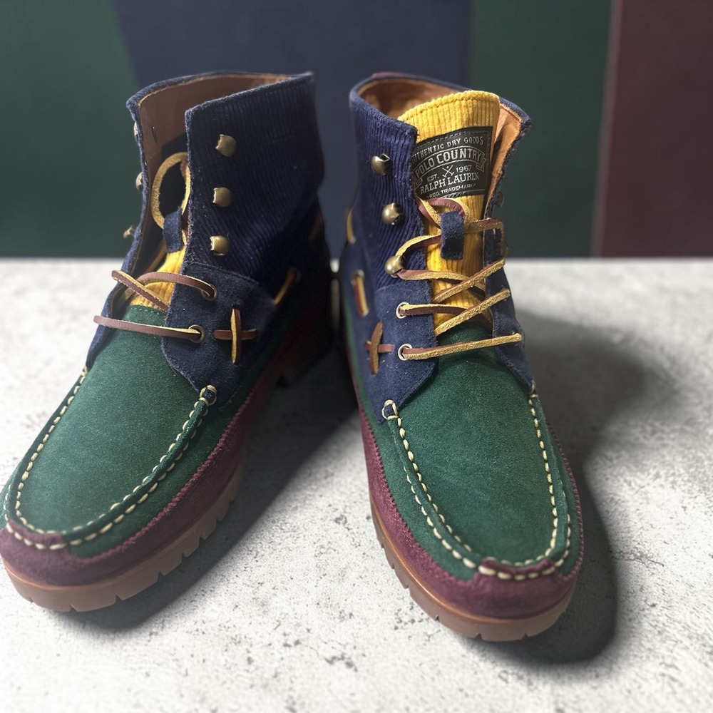 Polo Country Ralph Lauren NWOB SZ 9 Boots Multicolor Suede Corduroy Ranger